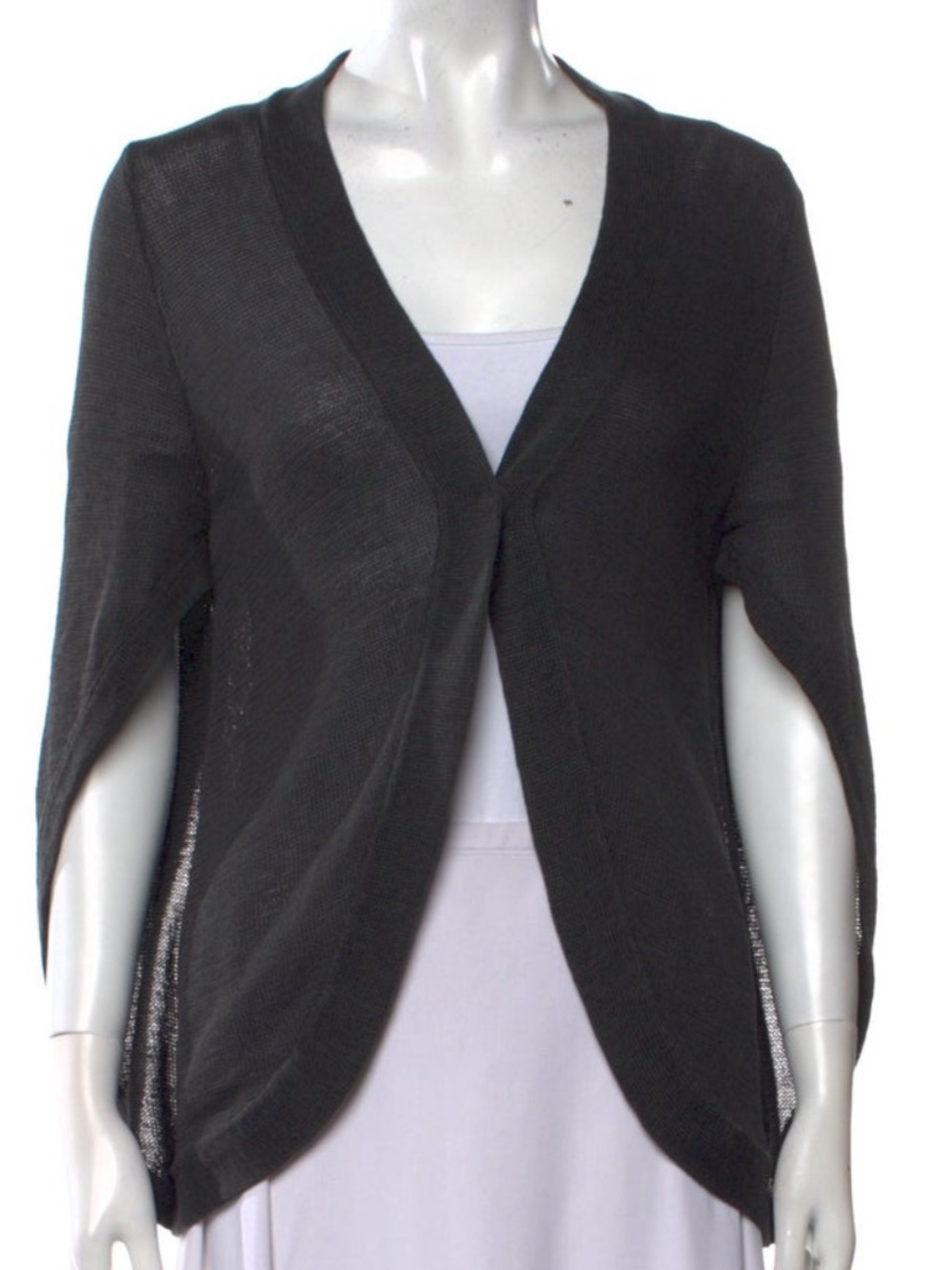 Brunello Cucinelli Charcoal Black Open-Front V-Neck Sweater